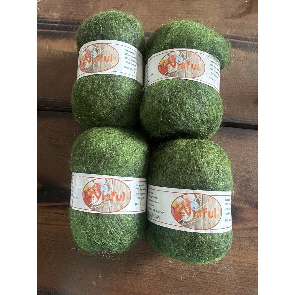 Angora mohair and wool cashmere yarn green lot of 4 NEW Knitting crafts